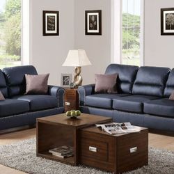 Brand New Black Leather Sofa And Love Seat 