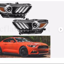 Headlights Pair For 2015 2016 2017 Ford Mustang HID/Xenon W/LED DRL LH+RH 15-17