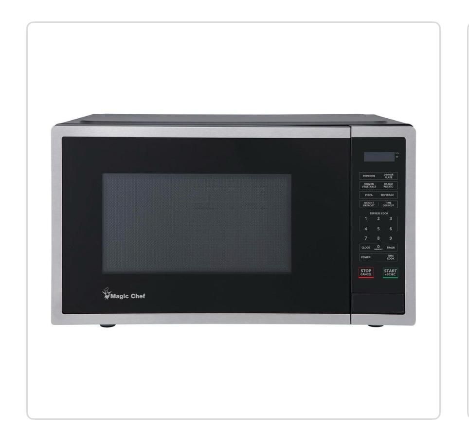 Magic Chef 18.6 in W, 0.9 cu. ft. Countertop Microwave, in Stainless Steel with 900-Watt Cooking Power