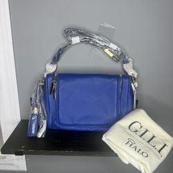 G.I.L.I Leather Crossbody Purse Handbag Bag New NWT Blue Mesh Liner Haloguard