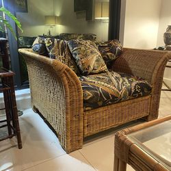 High Quality Large Wicker Armchair W Ottoman