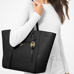 New Black Leather Michael Kors Tote Bag Handbag 