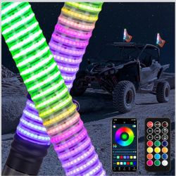 New KEMIMOTO 2PC 2FT Fat LED Whip Lights with Turn Signal Function (RGB / App & Remote)
