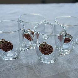 Set of 4 Clear Pumpkin Mugs 