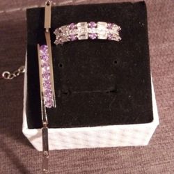 New Amethyst. 925 Sterling Silver Ring Size 8 And Bracelet 