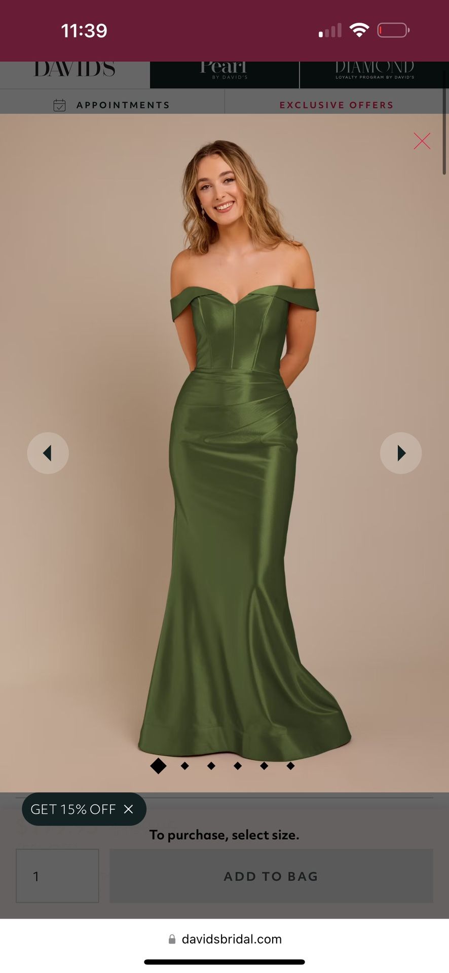 David’s Bridal Olive Dress