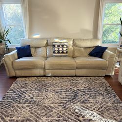 Reclining Cream Leather Sofa & Chair