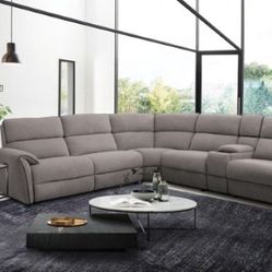 Brand New Super Plush Warm Grey Power Reclining Sectional Sofa
