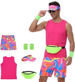 Mens 80s Neon Costume Set size 3XL