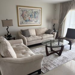 Full Living Room Set – Sofa, Loveseat, Chair, Tables & Lamps