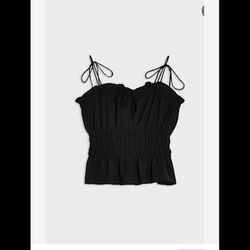 TopShop black spaghetti strap Coquette milkmaid cami top gathered waist