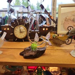 glass vintage humming bird slmini statue