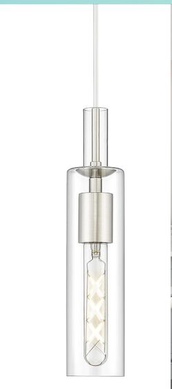 NEW- (1) Pendant Light Kitchen Island, Brushed Nickel Modern Pendant Lights with Cylinder Glass, Pendant Lighting 