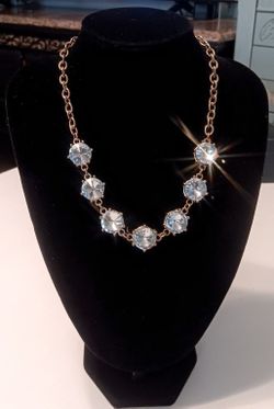 Striking Large Clear Crystal Rivoli Link Necklace Goldtone Cable Chain 21.75"