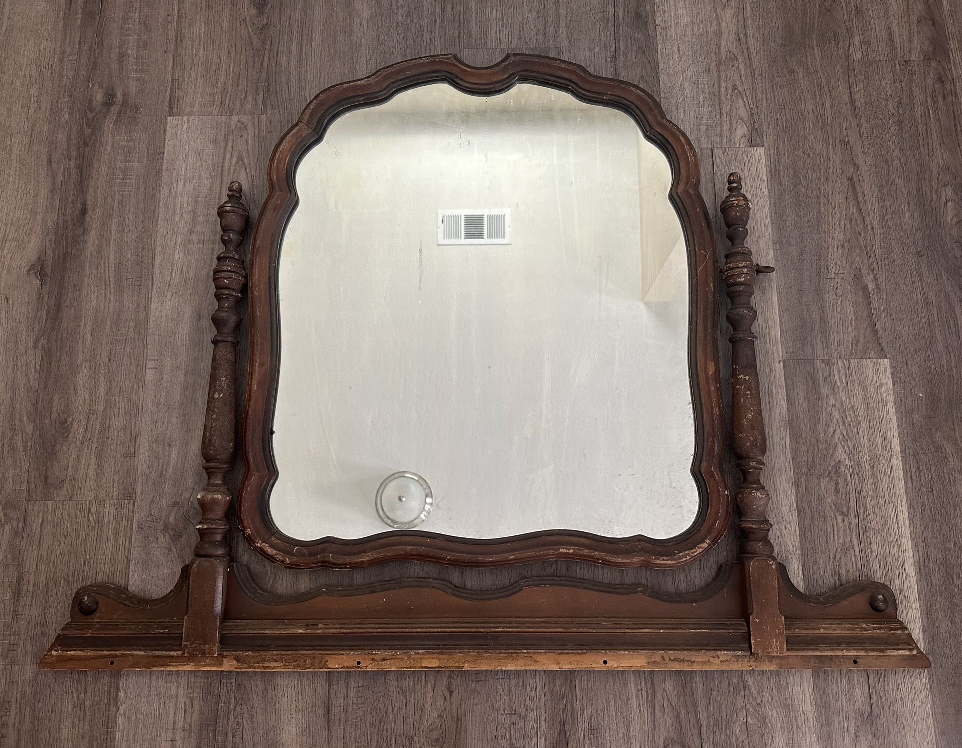 VINTAGE ANTIQUE FREE STANDING OAK FRAMED TABLE TOP VANITY MIRROR