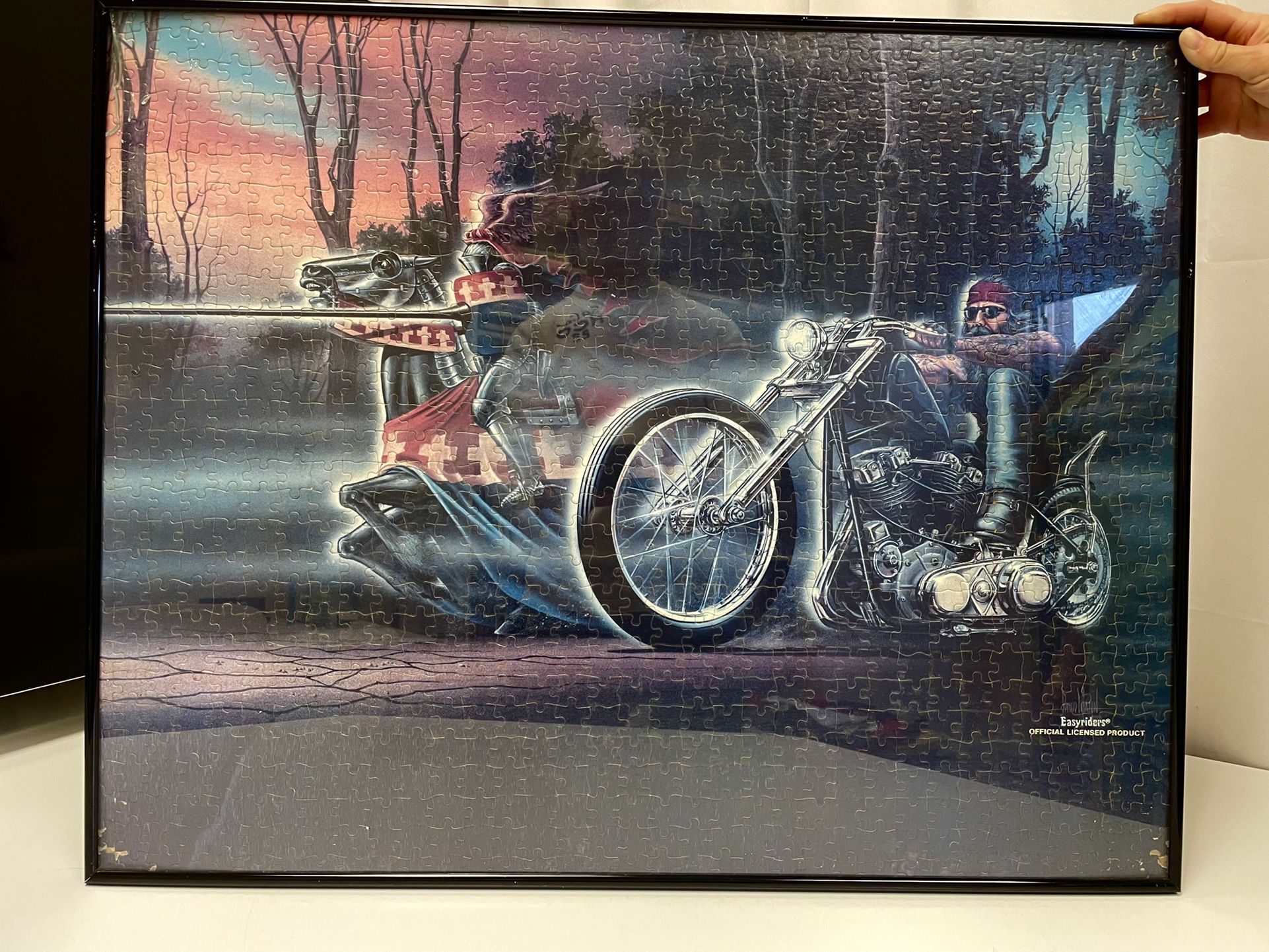 Vtg EASY RIDER Harley Davidson FRAMED Motorcycle BIKER Artwork Puzzle DAVID MANN