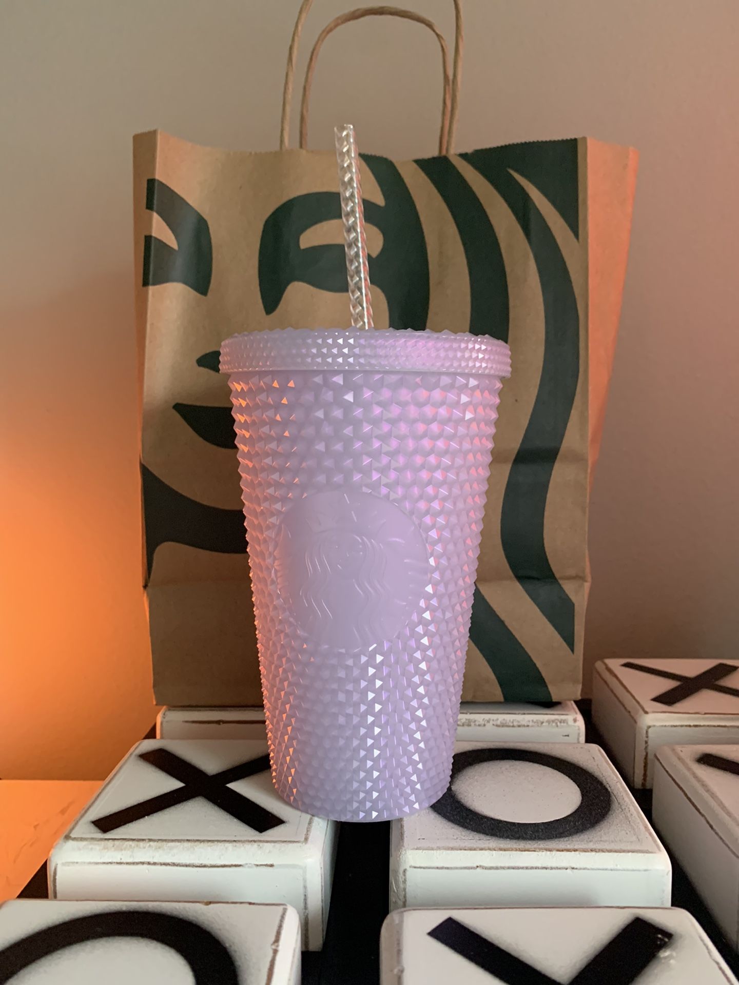 Starbucks 2021 Studded Winter Holiday Icy White Lilac Bling Cup Tumbler 16oz NEW