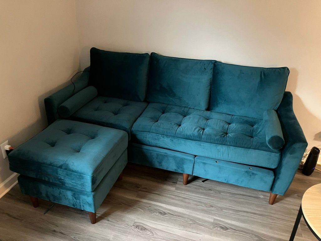 Reversible blue peacock sectional sofa