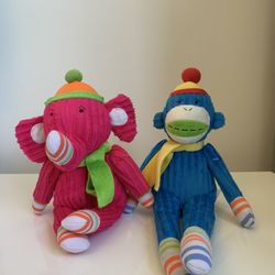 Monkeez & Friends plush stuffed pink elephant & Blue Monkey 