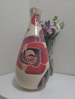 Beautiful Mid Century Pottery Vase with Floral Design