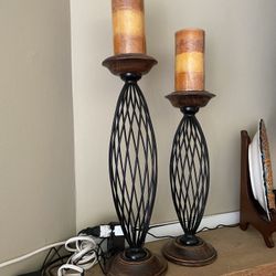 Wrought Iron Candle Holders Pair 