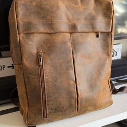 Genuine Brown Leather Backpack From Italy, Purchased June 2025 Gently Used