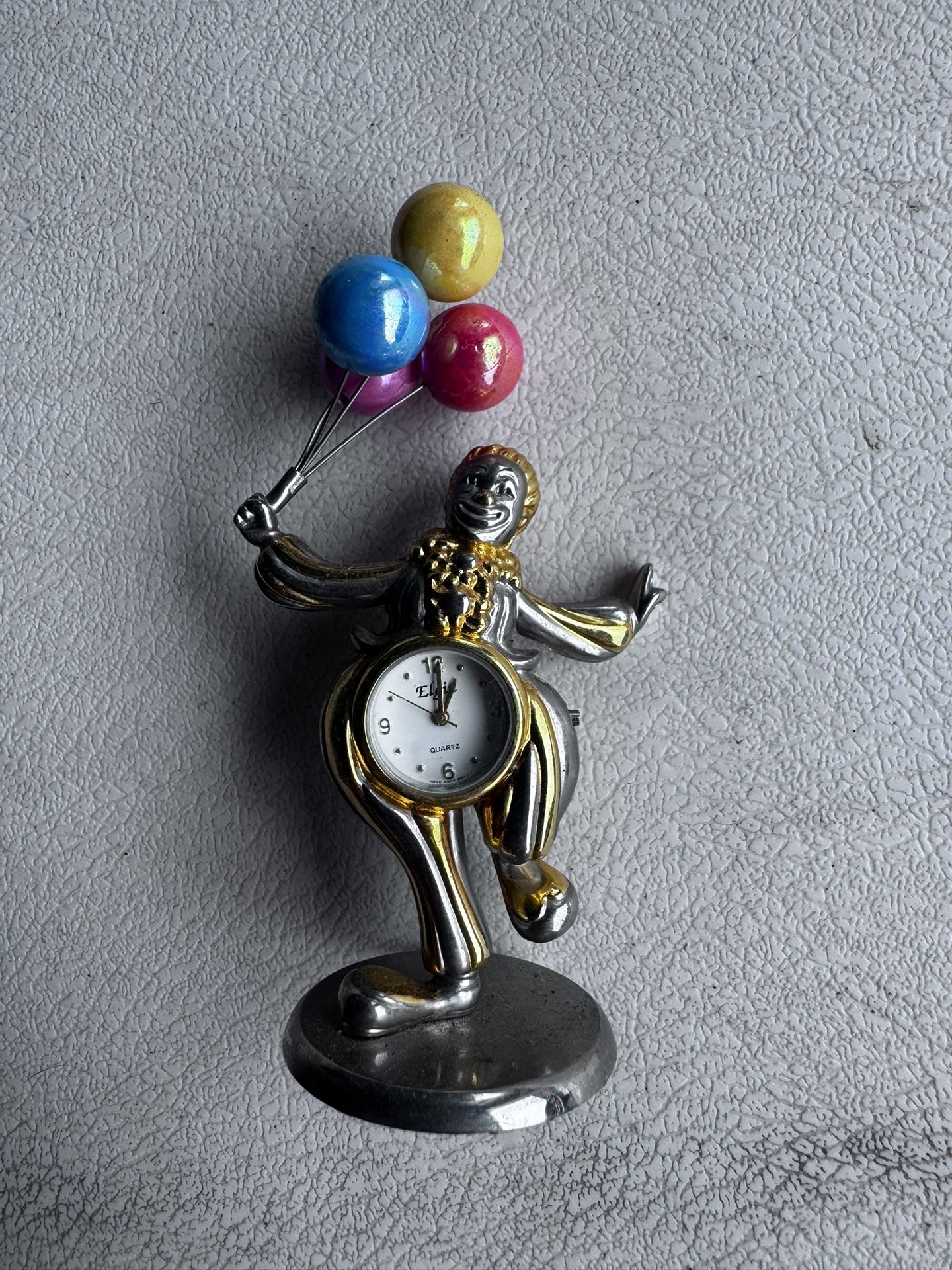 Vintage Elgin Table Clock Clown with Colorful Balloons needs battery