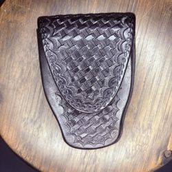 Tex Shoemaker Handcuff Case (204) Black Basket Leather Hidden Snap Chain/Hinge