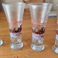 4 Vintage Budweiser Horse Glasses 