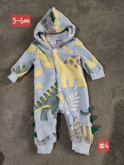 Baby Dinosaur Fleece Hooded Romper 3-6M