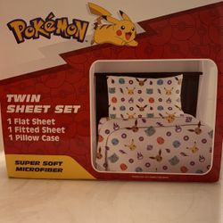POKÉMON TWIN SHEET SET 1 Flat Sheet/ 1 Fitted Sheet / 1 Pillow Case SUPER SOFT MICROFIBER 