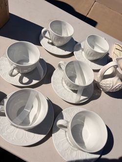 White Embossed Ceramic Tea Cup and Saucer Set