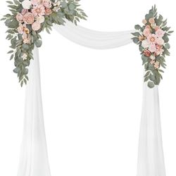 WEIERYUE Artificial Wedding Arch Flowers Kit(Pack of 3),2Pcs Artificial Flower Arch Decor,1Pcs Sheer Drape for Wedding Ceremony Arbor for WeddingCerem