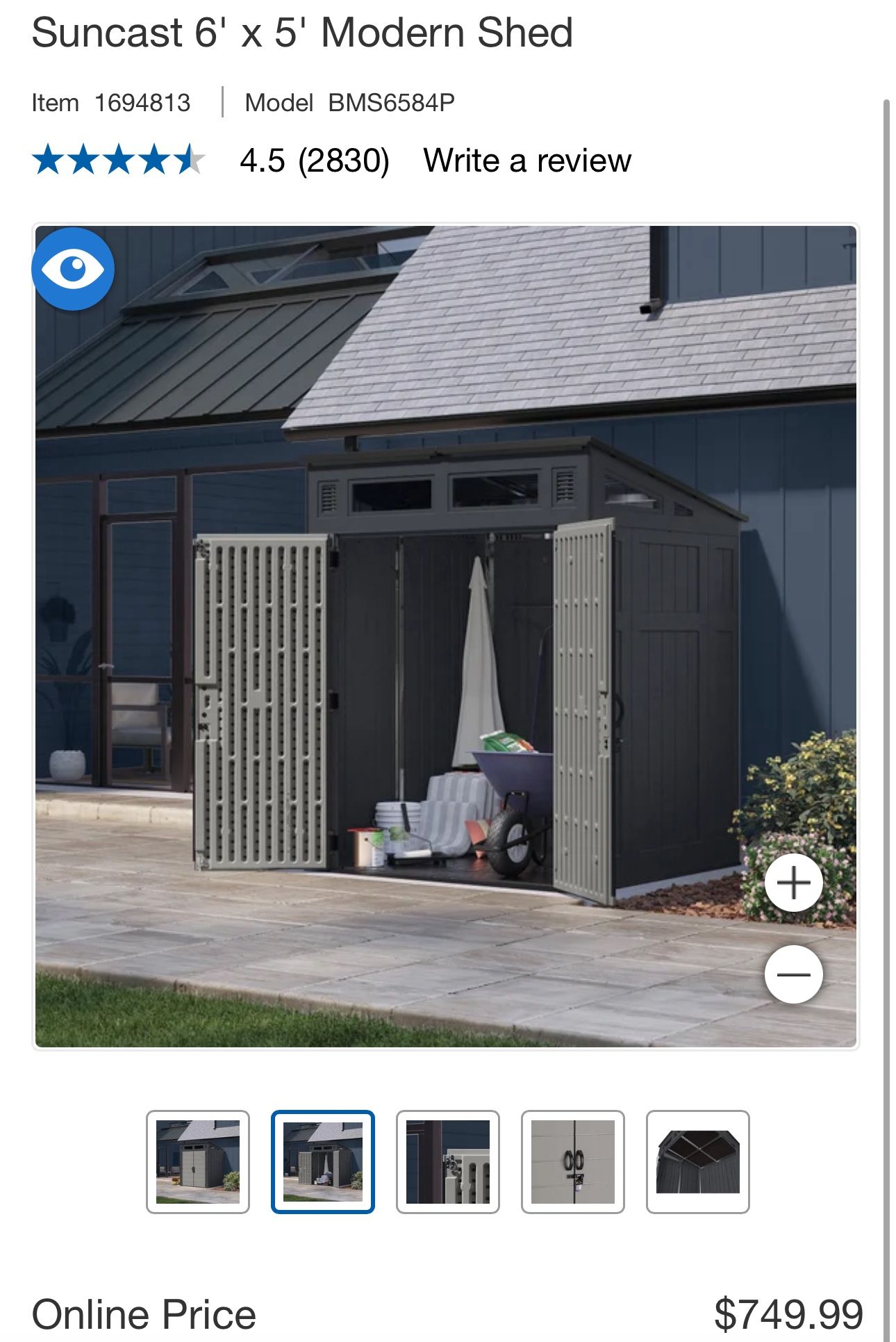 Suncast 6' x 5' Modern Shed