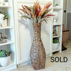 Tall Gold Metal Floor Vase with Dried Greenery  40" x 20" - CASH ONLY,  PICKUP ONLY in SW Mesa, Dobson & Guadalupe - fake plants faux plants 