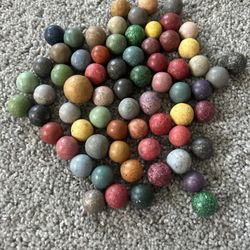 Clay Marbles Antique Handmade Varying Sizing One Large 1.5 Shooter 67 Pieces