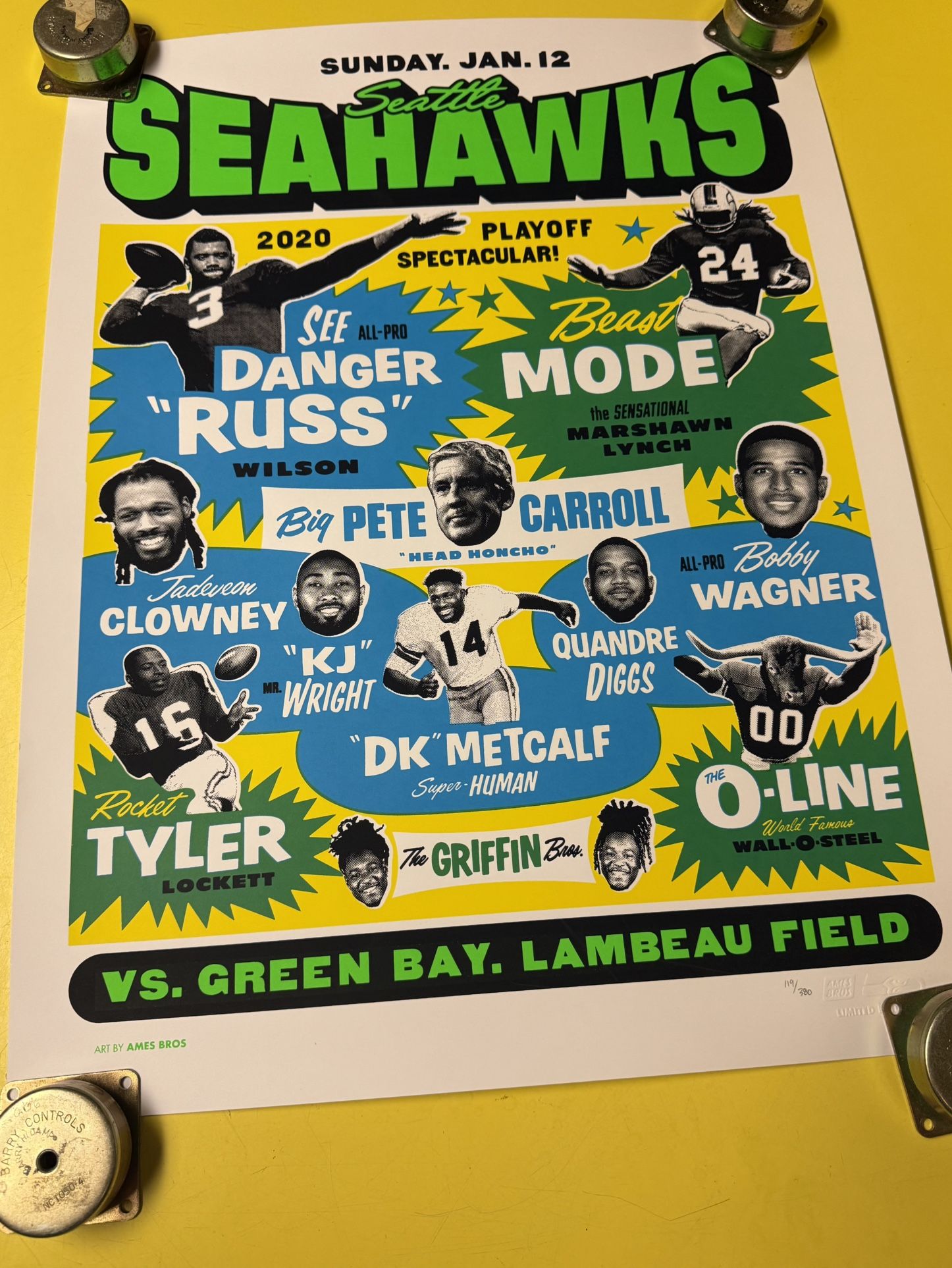 2019 Seahawks VS Packers Playoff Poster, Ames Bros Litho numbered print