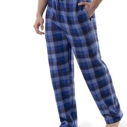 Men blue Plaid Fleece Pajama Pants with pockets size XL (40-42).   (AP)