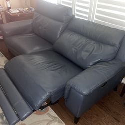 Reclining Power Couch Navy Blue 7 Foot