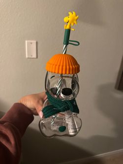 Starbucks Peanuts Snoopy Glass Cup with Straw