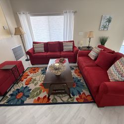 Comfort and class! Bold Red Modern 3-Piece Sleeper Couch Set – Excellent Condition! Set or individua
