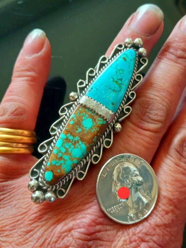$225! Awesome Old LJ Navajo Sterling Silver Turquoise Ring Size 9.5