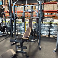Home Gym Smith Machine Squat Rack Power Cage with Olympic Bench  