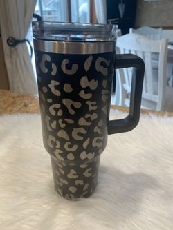 Black Leopard Tumbler w/ Lid And Straw