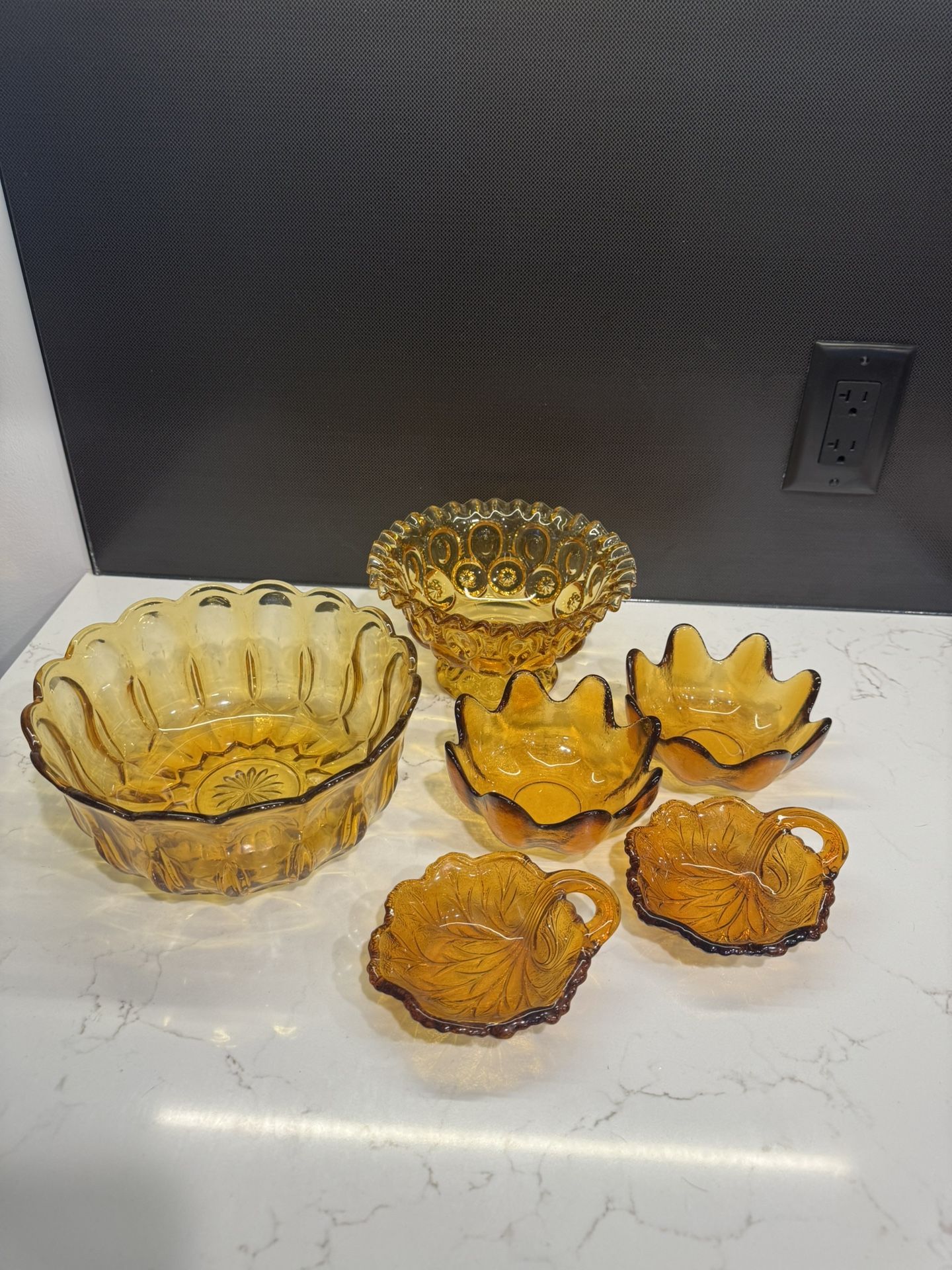 Vintage Amber Glass Art Deco Bowls Indiana Anchor Fairfield