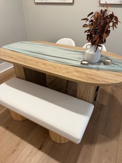 Fluted oak dinning room table with built in storage
