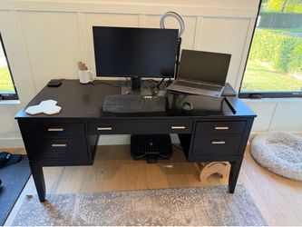 Black Wood Office Desk with Drawers