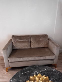 Velvet Loveseat with Wood Legs