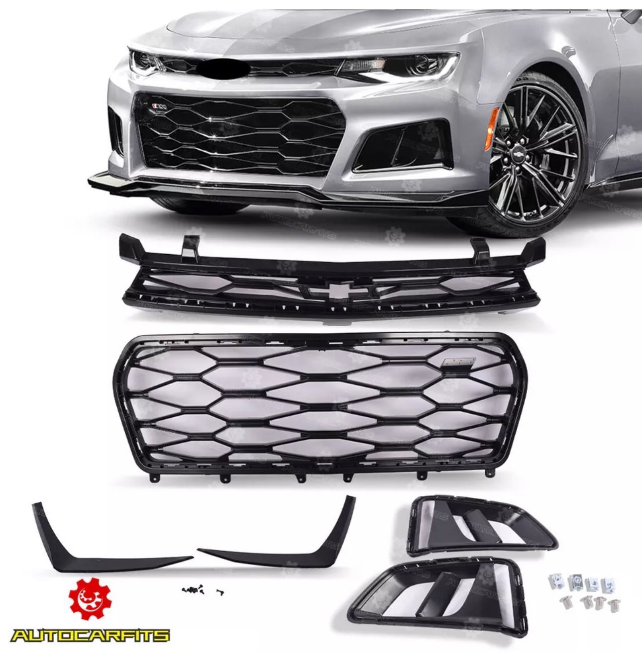 Front Grille W/Holder Fog Light Splitter For Chevy Camaro 2016-18 2Dr ZL 1 Style