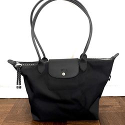 Longchamp Le Pliage Energy Large Canvas & Leather Tote Bag Women's Black NEW!